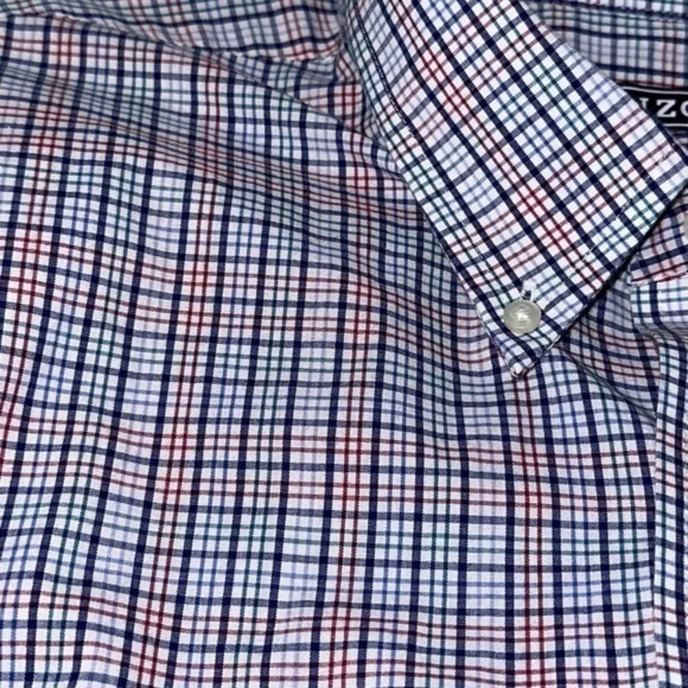 Men's BIG FIT Dress Shirt Stretch plaid (Big) 18 34/35  ‎ Red white blue